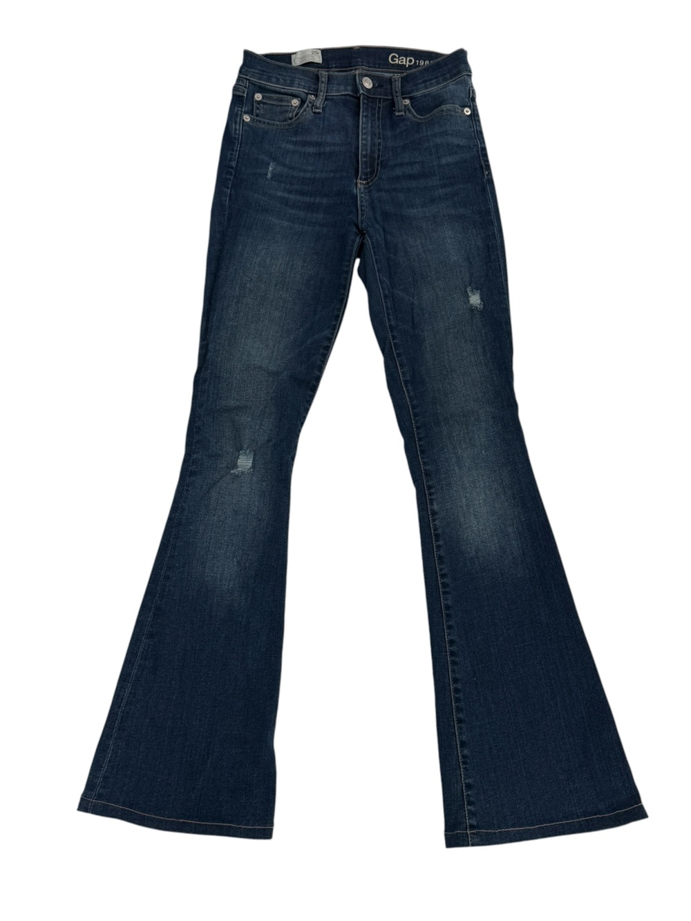 GAP Vintage Mid Rise Resolution Skinny Flare Ripped Denim Jeans Size 25 Women